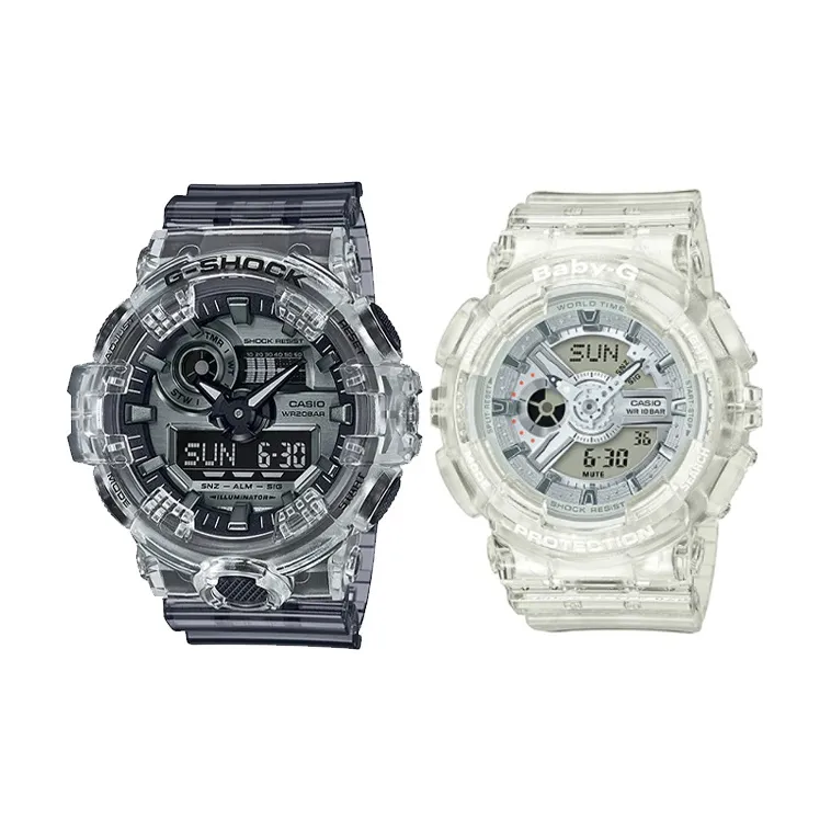 CASIO Парные часы Коллекция GA BA Кварцевый механизм Смольный ремешок Часы Унисекс Черный циферблат