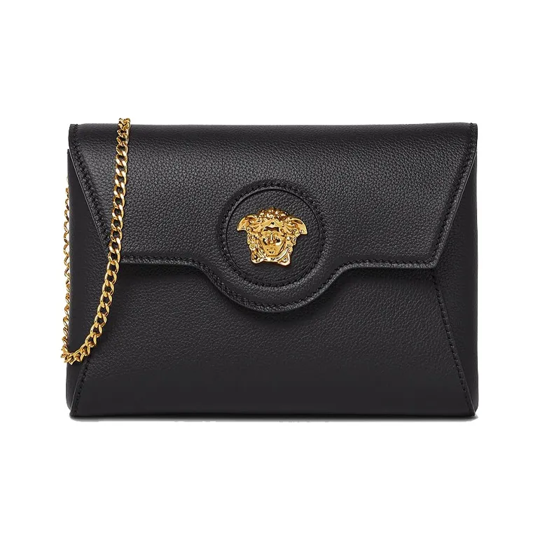 VERSACE Calfskin Shoulder Bag Women's Black