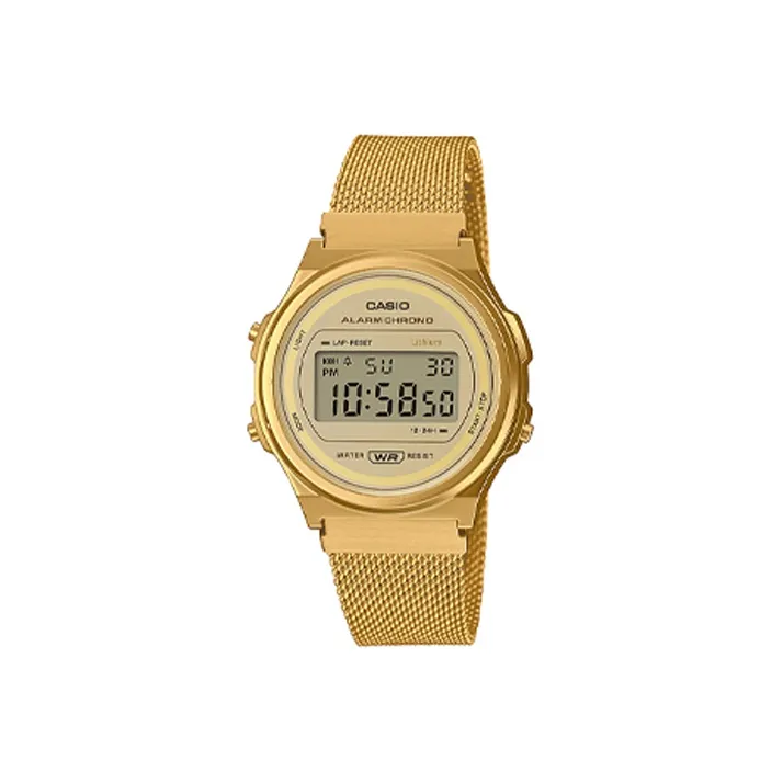 CASIO YOUTH Collection Циферблат с цифровым дисплеем Кварцевый механизм Часы Унисекс Золотой циферблат A171WEMG 9AEF