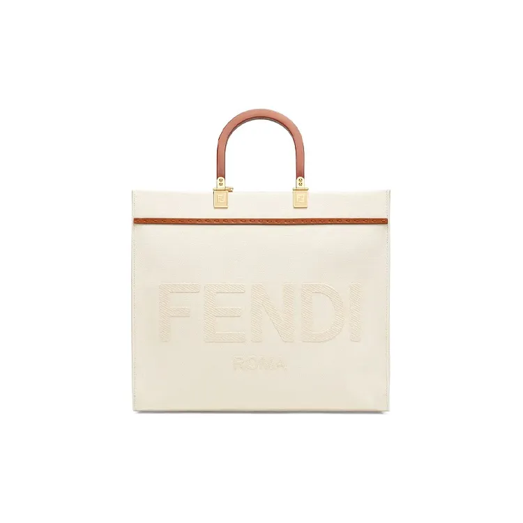 FENDI Sunshine Canvas Tote Shoulder Bag, Crossbody Bag, Handbag Medium Size Women's White