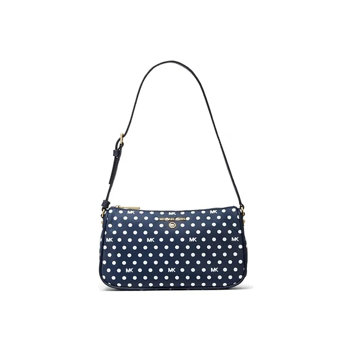 MICHAEL KORS Jet Set Leather Handbag, Shoulder Bag Women's Marine Blue With White Dot