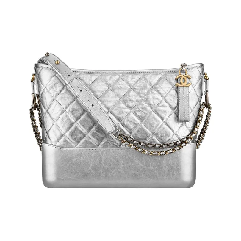 CHANEL Gabrielle Calfskin Hobo Bag Chain Crossbody One Shoulder Handbag Tubas Women's Silver