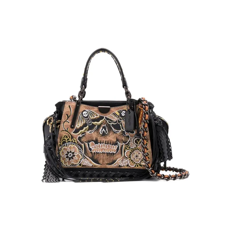 COACH Dreamer Leather Shoulder Bag, Crossbody Bag, Handbag Trumpets Women's Black & Brown Monogram