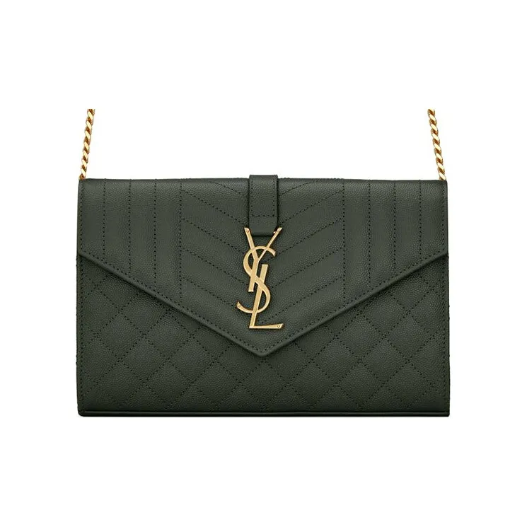 SAINT LAURENT Quilted Leather One Shoulder Handbag, Crossbody Bag Women's Dark Green