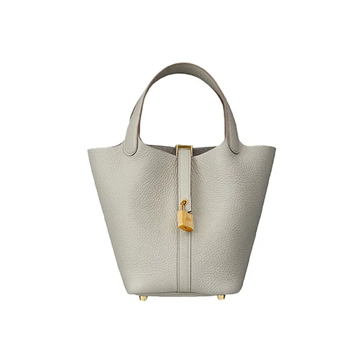 HERMES Picotin Lock Clemence Bullock Leather Basket Bag Handbag Bucket Bag Women's 8L Beton Glacier White