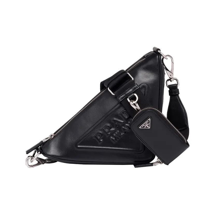 PRADA Triangle Leather Shoulder Bag Black