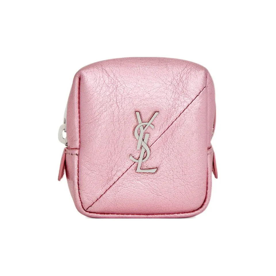 SAINT LAURENT Jamie Lurex Leather Coin Purse Women's Pink Gold