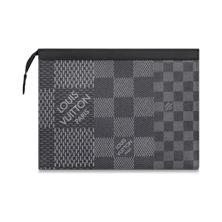 LOUIS VUITTON Pochette Voyage Coated Canvas With Cow Leather Trim Clutch Toiletry Bag Men's Graphite