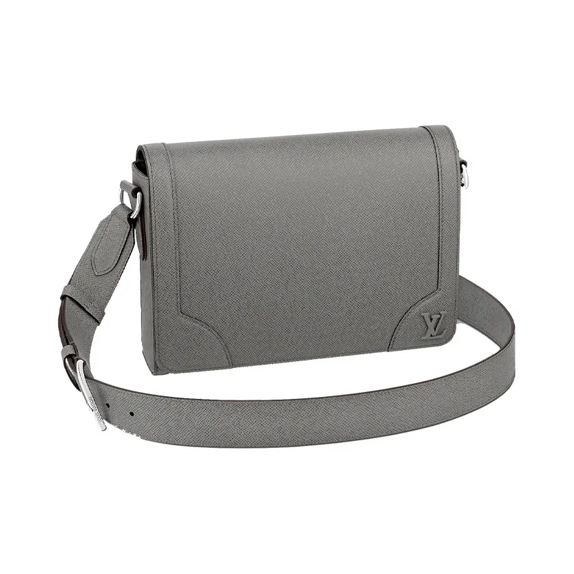 LOUIS VUITTON Embossed Cow Leather Messenger Bag, Shoulder Bag Men's Gray
