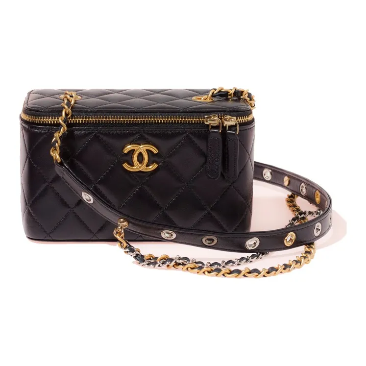 CHANEL Sheepskin Box Bag, Small Box Shoulder Bag, Crossbody Bag, Makeup Bag Women's Black