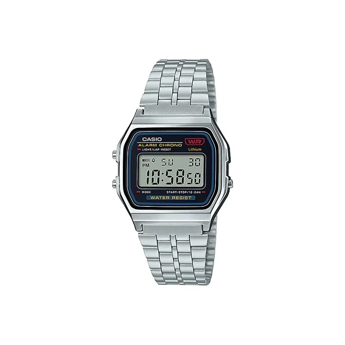 CASIO Vintage Collection Кварцевый механизм Блок Нержавеющая сталь Ремешок Часы Мужские Серебристый циферблат