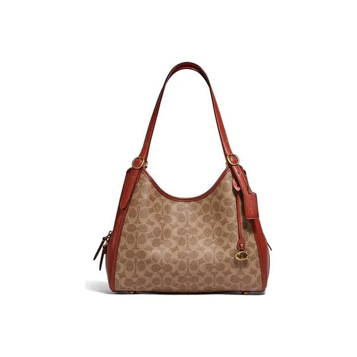 COACH Lori Monogram Canvas With Leather Handbag, Shoulder Bag Women's Brown Monogram