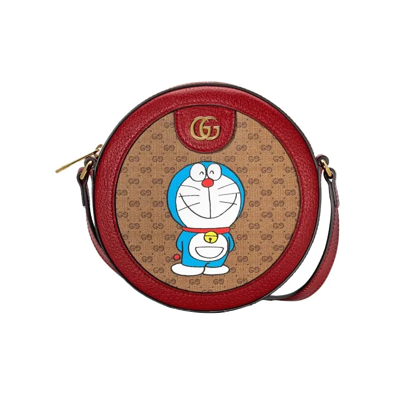 GUCCI Doraemon Collaboration Canvas With Leather Round Bag, Crossbody Bag, Shoulder Bag Women's