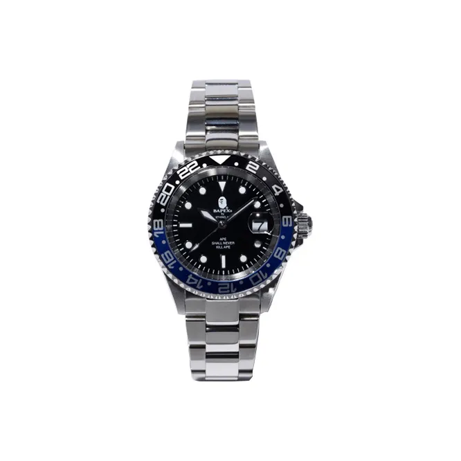A BATHING APE Bape Watch Collection Mechanical Movement Stainless Steel Strap Watch Unisex Black Dial
