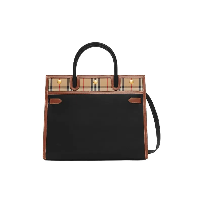 Burberry Vintage Cotton With Cow Leather Shoulder Bag Crossbody Bag Handbags Small Size Women's Black
