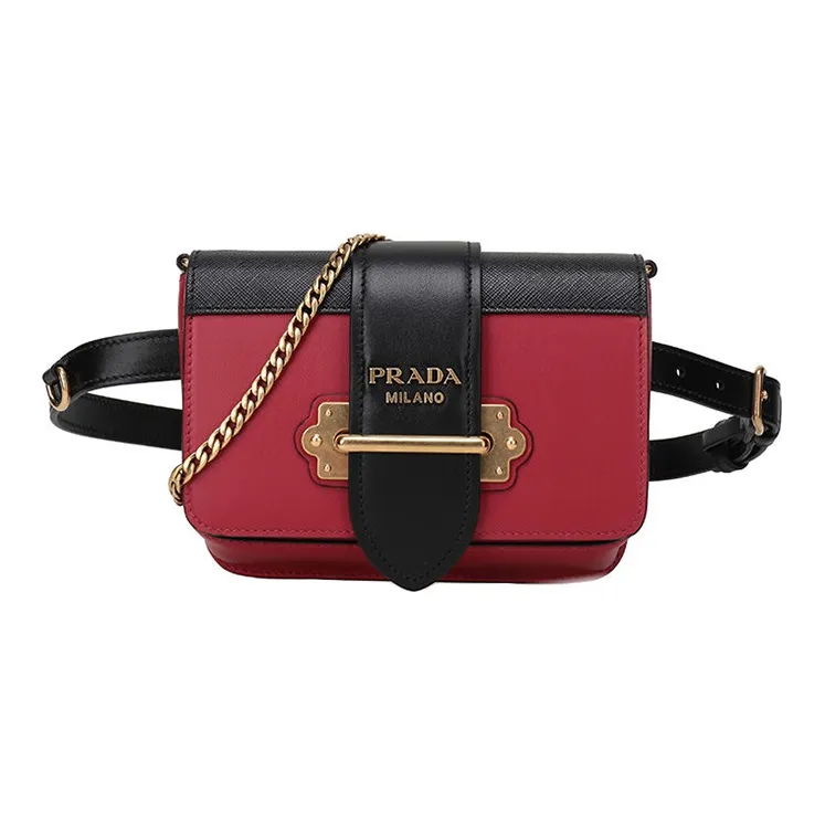 PRADA Cahier Cow Leather Shoulder Bag, Crossbody Bag, Fanny Pack Regular Women's Red Black