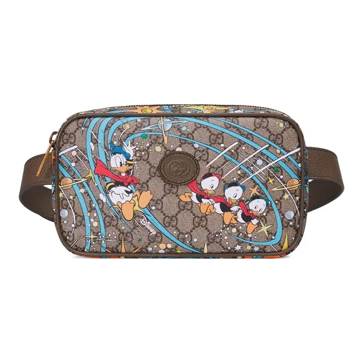 GUCCI Disney Canvas With Leather Sling Bag, Fanny Pack Unisex Ebony