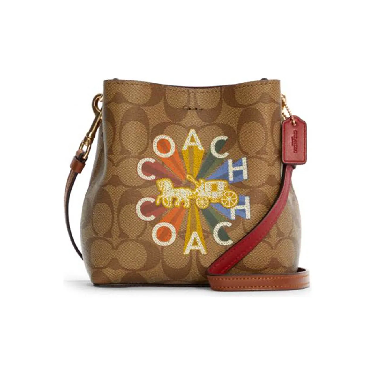 COACH Town Эбеновая кожа ведрообразная сумка сумка через плечо маленькая женская хаки многоцветная