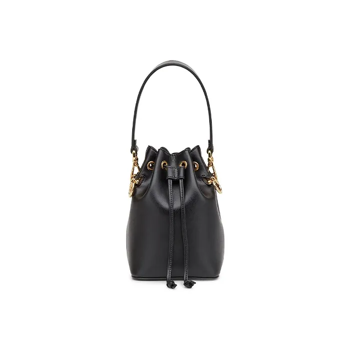 FENDI Mon Tressor Leather Mini Bucket Bag Black