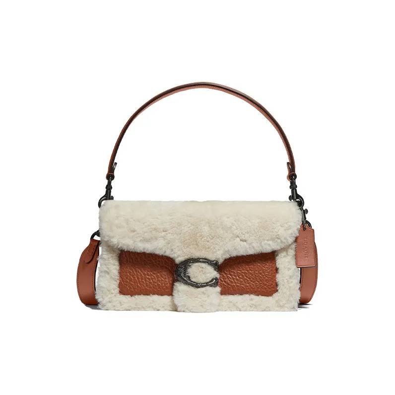 COACH Lamb Fleece Leather Insert Shoulder Bag Portable Crossbody Bag Women's Umber