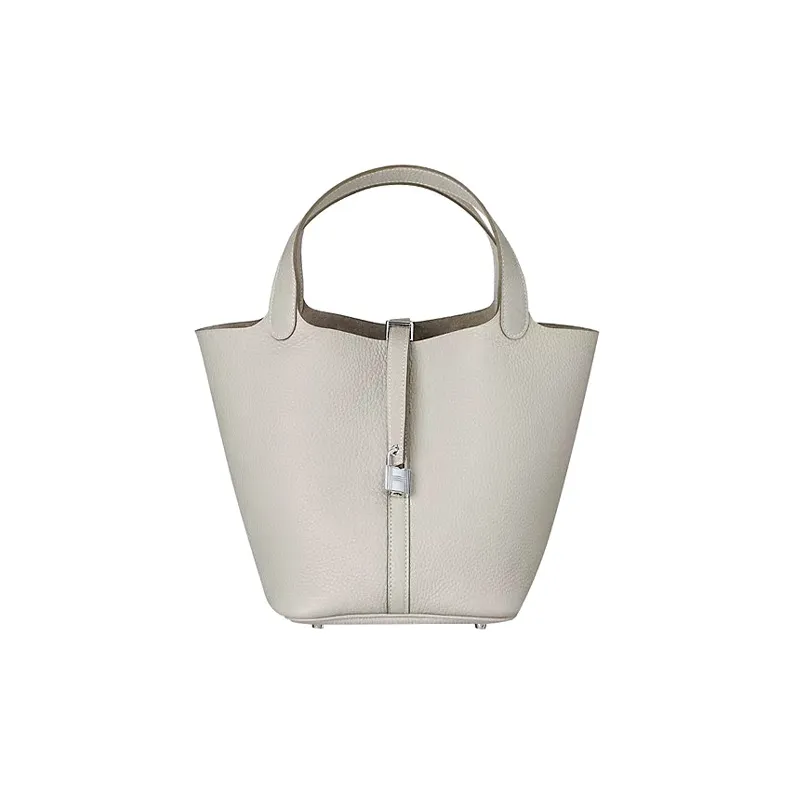 HERMES Calfskin Basket Bag Handbag Bucket Bag 22 Women's 8L Beton Concrete Gray