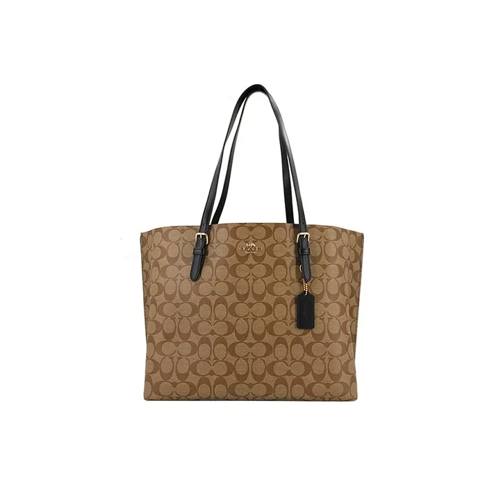 COACH Mollie Canvas With Leather Tote Bag, Shopping Bag, Handbag, Shoulder Bag Large Size Women's