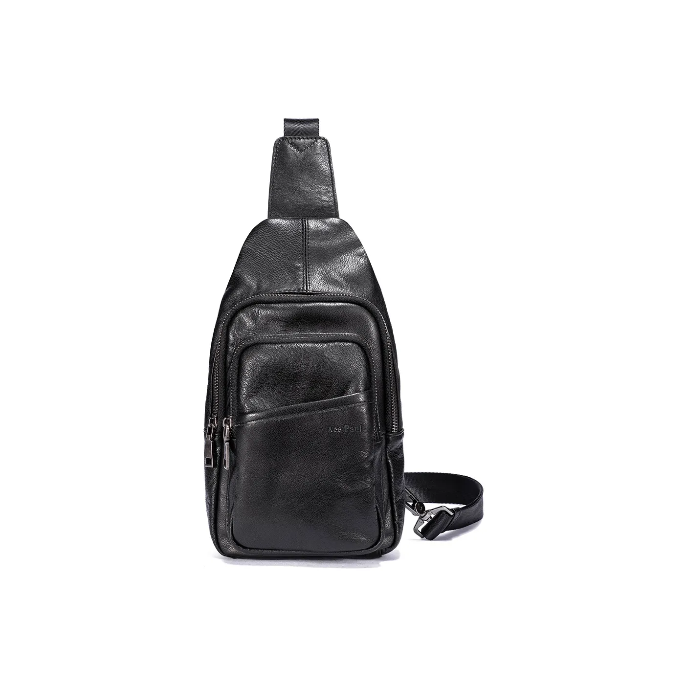 Ace Paul Top Grain Cow Leather Shoulder Bags Crossbody Bags Sling Bags Medium Size Unisex Black
