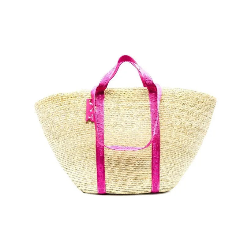 OFF WHITE Industrial strap Straw Tote Bag