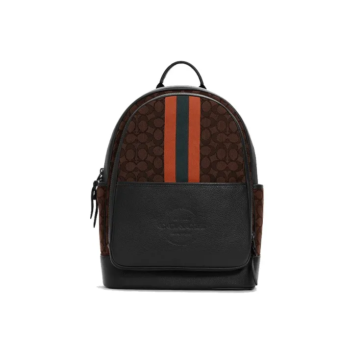 coach marrone Canvas Leather Backpack Medium Size Unisex Brown & Orange