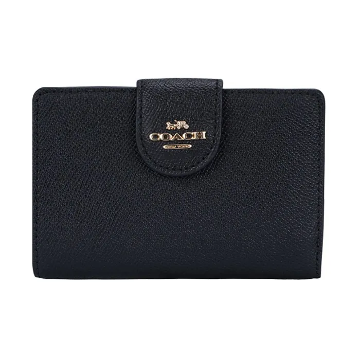 COACH Corner Zip Кожа Держатель для карт кошелек Средний Женский Черный