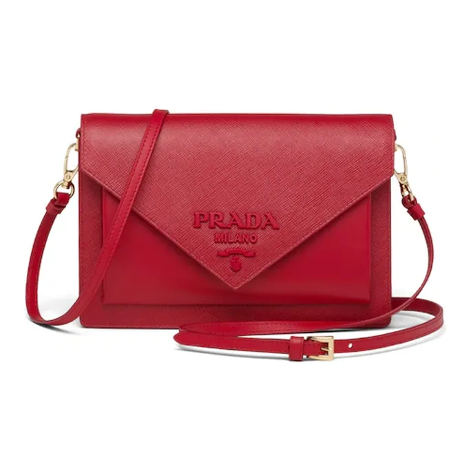 PRADA Saffiano Leather Envelope Bag, Shoulder Bag, Crossbody Bag Mini Women's Red