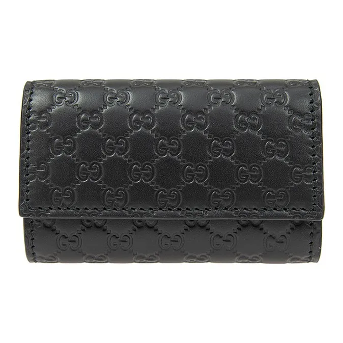 GUCCI Cow Leather Key Pouch Wallets Men's Black
