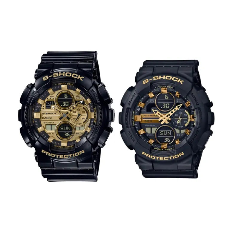 CASIO Парные часы Коллекция GA GMA Кварцевый механизм Смольный ремешок Часы Унисекс Черный циферблат