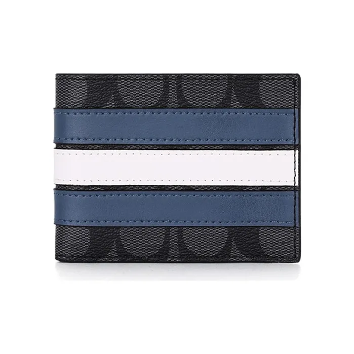 COACH Billfold Wallet PVC Wallet Men's Black Gray & Blue White