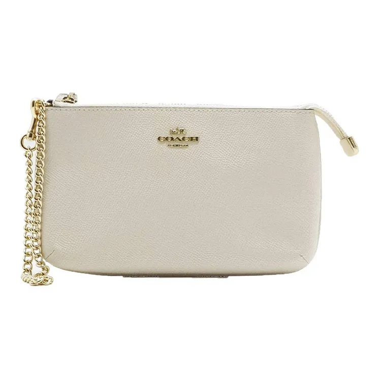 COACH Wristlet Leather Pochette, Wrist Bag, Handbag, Crossbody Bag Small Size Women's White