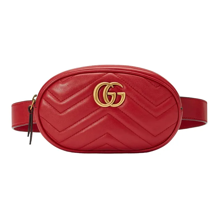 GUCCI GG Marmont Leather Sling Bag Fanny Pack Women's Red