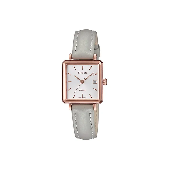 CASIO SHEEN Collection Кварцевый механизм натуральная кожа ремешок часы женские белый циферблат SHE 4537GL 7AUPRD