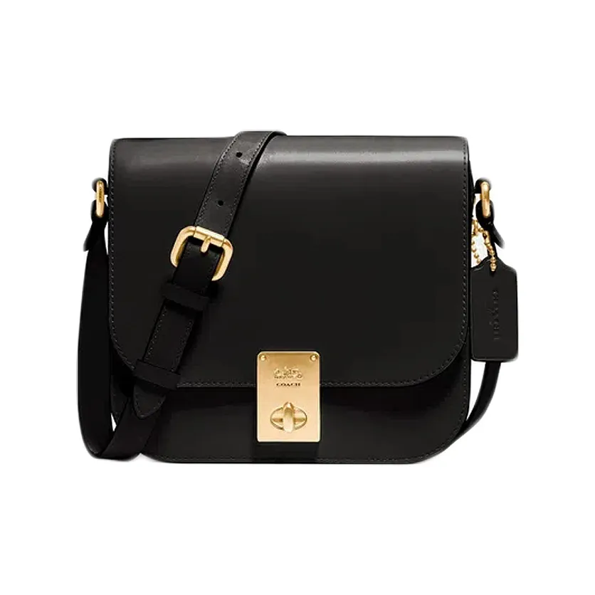 COACH Hutton Кожа Седло Сумка Тофу Сумка Сумка через плечо Маленькая Женская Черная