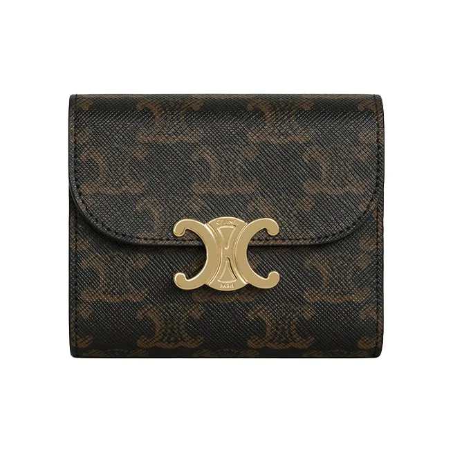 CELINE Triomphe Arc De Triomphe Canvas Wallet Small Size Women's Tawny