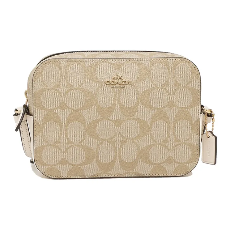 COACH Camera Coated Canvas With Leather Camera bag Croco Shoulder bag Croco Rosa bag Croco Women's White & Khaki