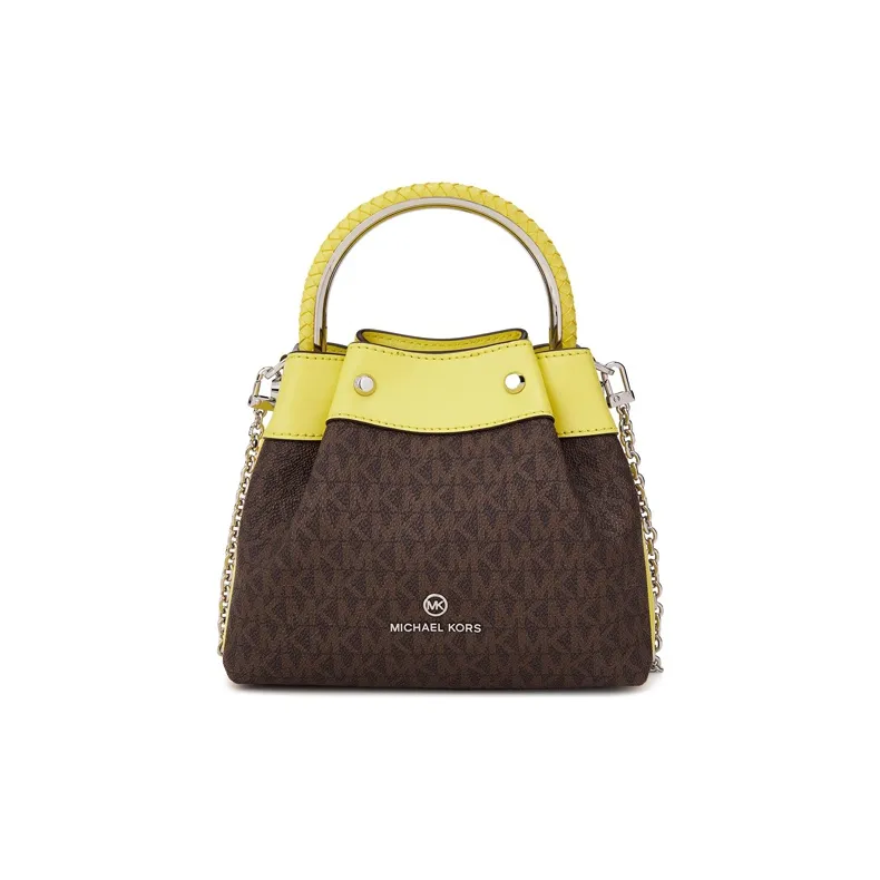 MICHAEL KORS Rosie Cow Leather Bucket Bag Handbag Shoulder Bag Crossbody Bag Small Size Women's Dark Brown/Light Yellow