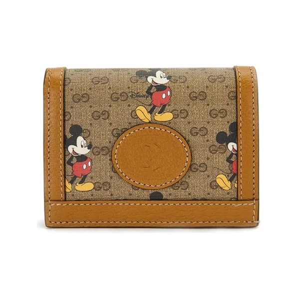 GUCCI Disney, Collaboration Canvas With Leather Wallet, Card Holder Regular Unisex Beige/Ebony/Brown