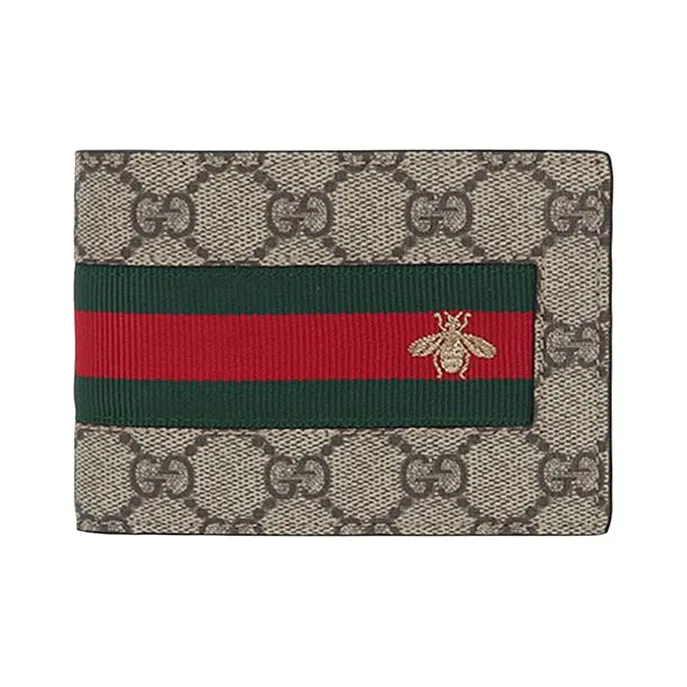 gucci Blau Canvas With Leather Wallet Men's Ebony/Brown/Beige