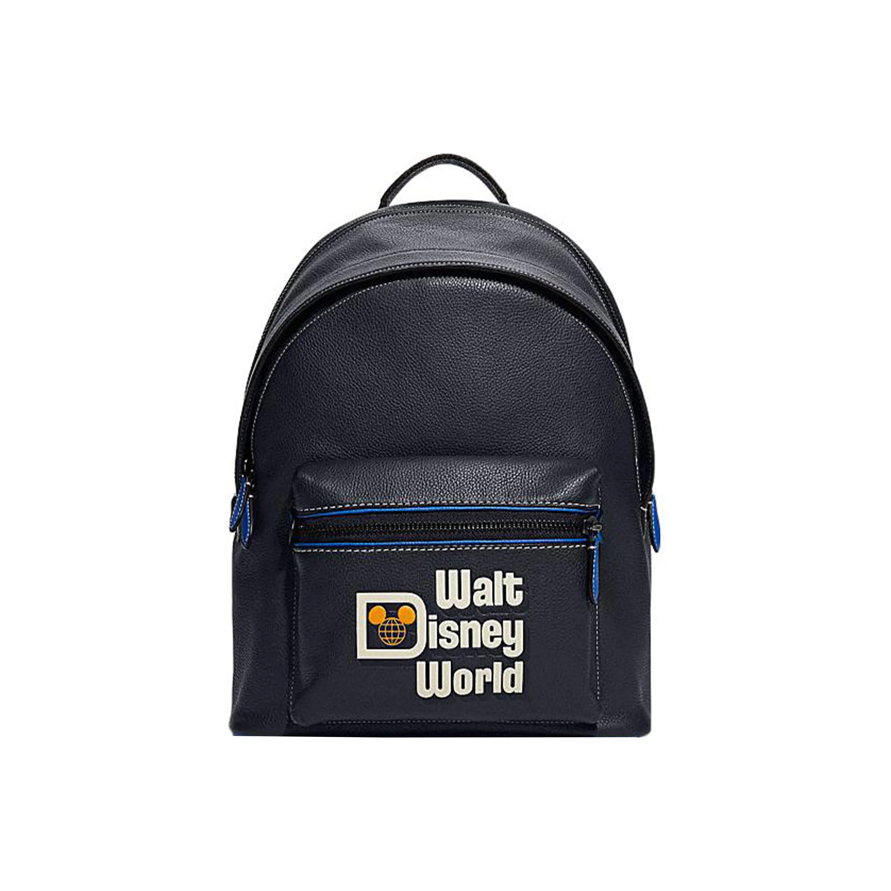 COACH Disney Collaboration Charter Polished Pebbled Leather Backpack Large Size Unisex Black