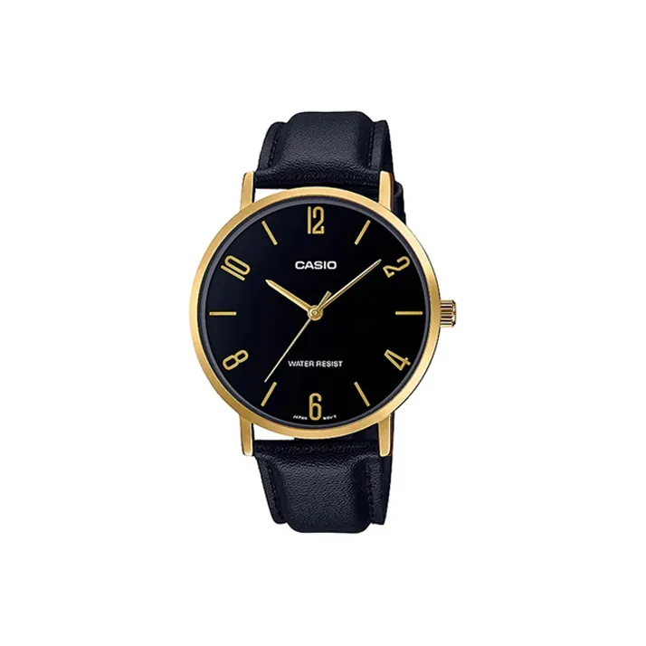 CASIO Standard Series DRESS Collection Темный Сердце Кварцевый Механизм Натуральная Кожа Ремешок Часы Мужские Черный Циферблат