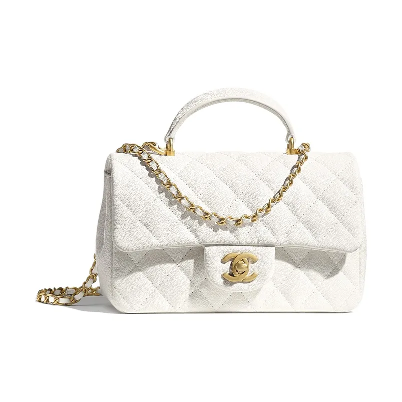 CHANEL Classic Flap CF Grain Calfskin & Metal Crossbody One Shoulder Handbag Women's White