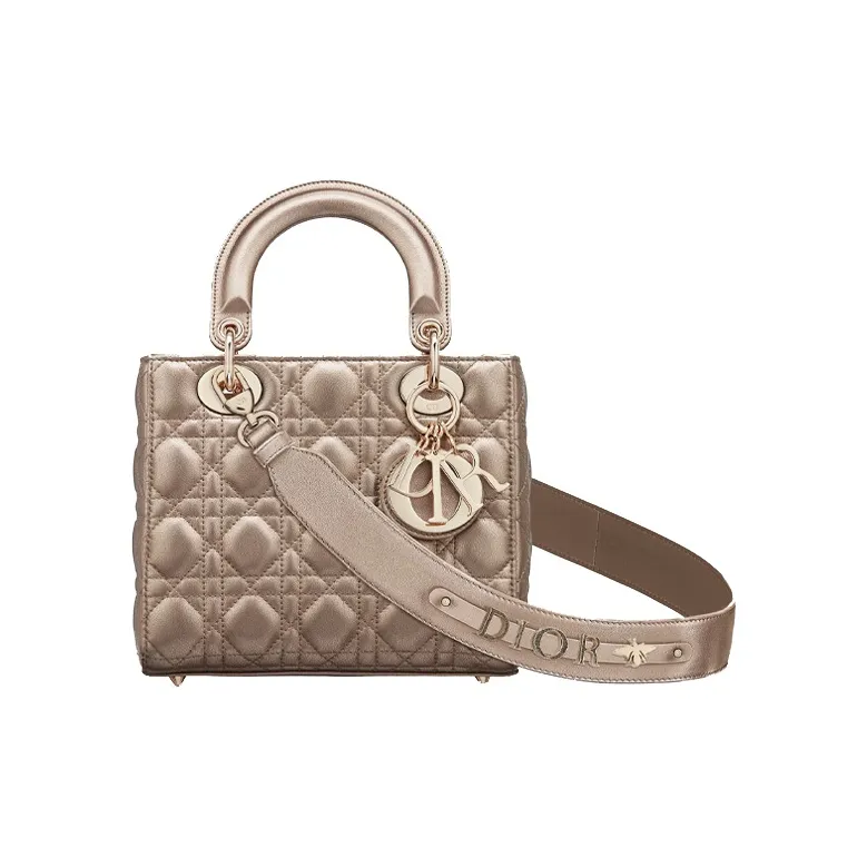 DIOR Lady Dior Cow Leather Princess Diana Bag One Shoulder Handbags Small Size Women
s Gold
