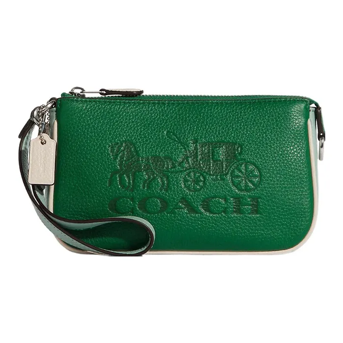 COACH Leather Pochette, Shoulder Bag, Wrist Bag Trumpets Women's Green
