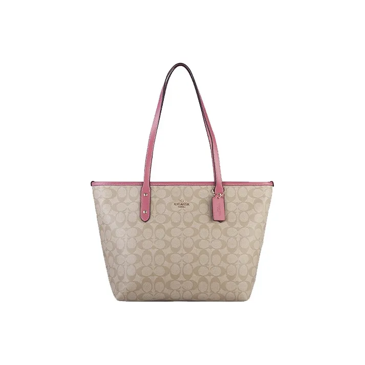 COACH City Zip Tote Canvas Tote Bag Shopping Bag Shoulder Bag Handbag Women's Light Khaki Vintage Pink COACH City Zip Tote Холст Сумка-тоут Сумка для покупок Сумка через плечо Сумка Женская Светлый хаки и Винтаж розовый