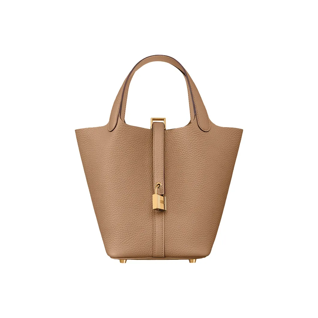 HERMES Picotin Lock Clemence Bullock Leather Basket Bag, Bucket Bag, Handbag Women's 0M Chai Masala Tea Brown